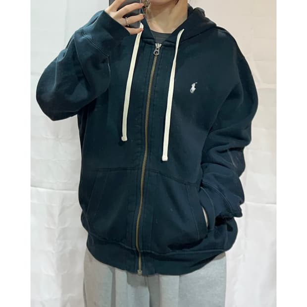 폴로랄프로렌 화이트 포니 블랙 후드집업