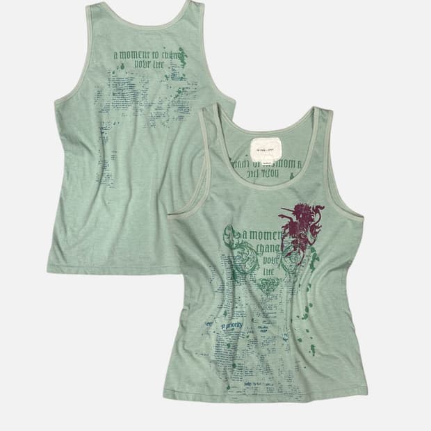 vintage printing green sleeveless