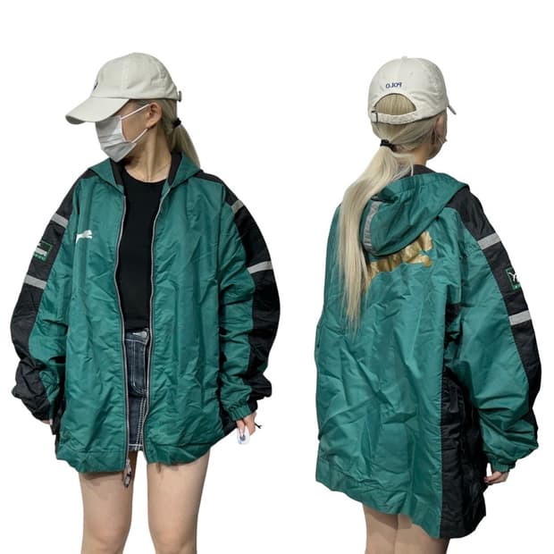 푸마 그린 올드스쿨 빅 로고 블랙 사이드 라인 대대장 트랙 자켓 M