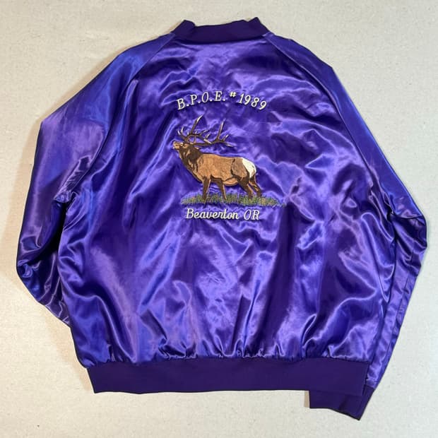80s made in usa 사틴 deer 자수 누빔 봄버 블루종 자켓