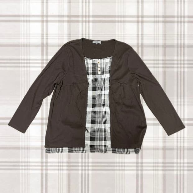 빈티지 모리걸 체크 레이어드 긴팔 티셔츠 블라우스