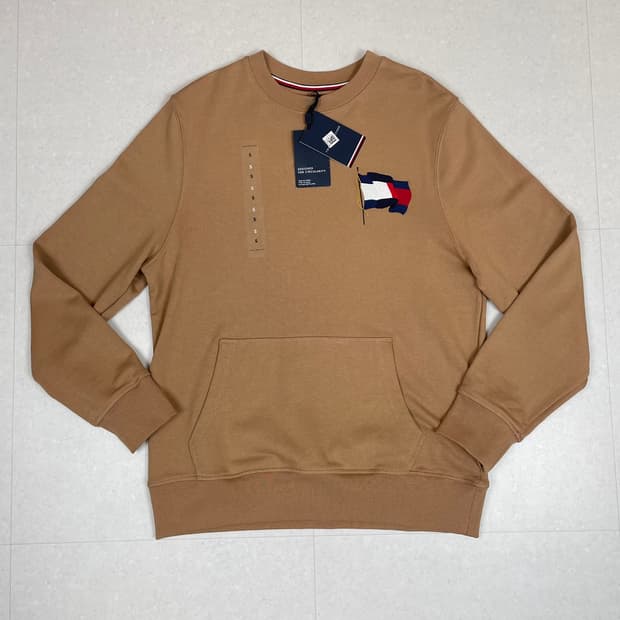 타미힐피거 Tommy Hilfiger 진베이지 플래그 자수 맨투맨 S