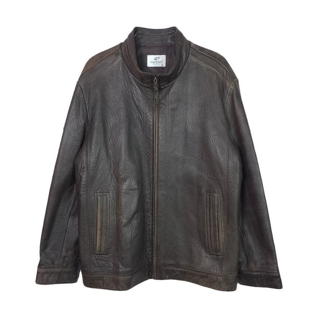 CASTING 딥브라운 텍스처 리얼 레더 집업 자켓 XL