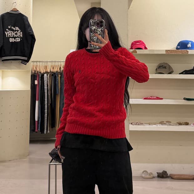 폴로랄프로렌 케이블 니트 스웨터 레드 U1552