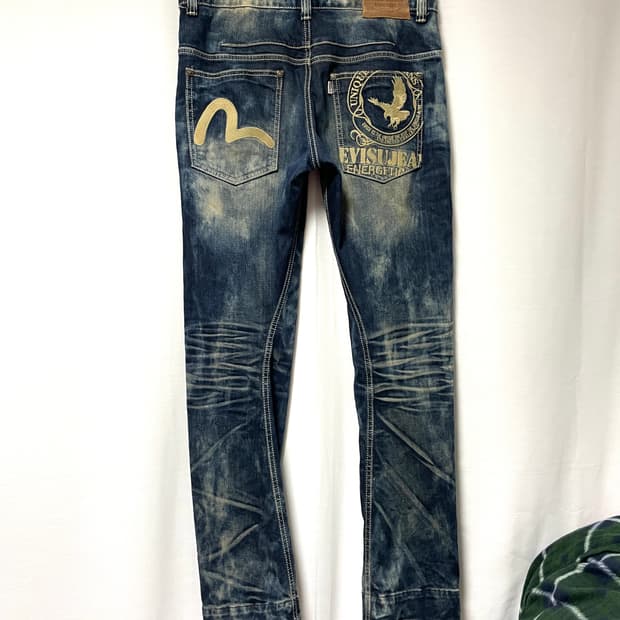 EVISU 에비수 독수리 자수 록 펑크 워싱 데님팬츠 34