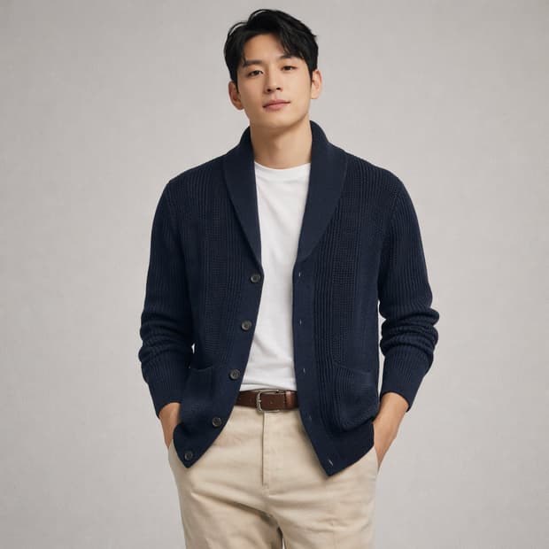 브룩스 브라더스 레드 플리스 숄칼라 니트 가디건