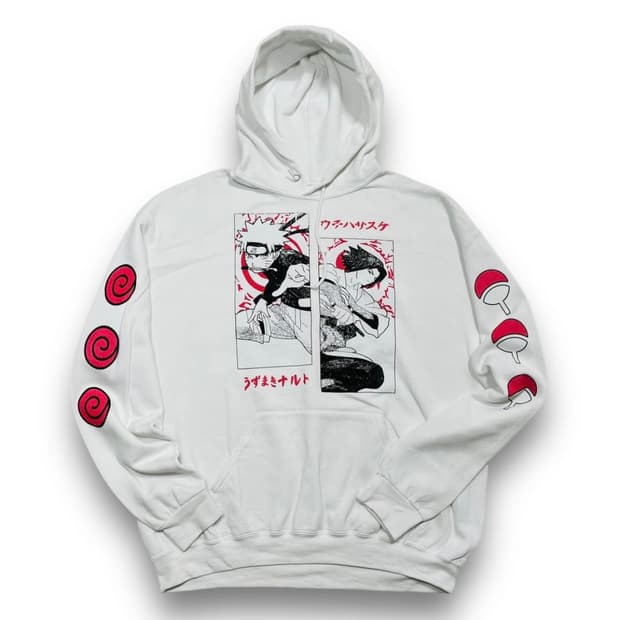 나루토 & 사스케 닌자 대전 빈티지 화이트 후디