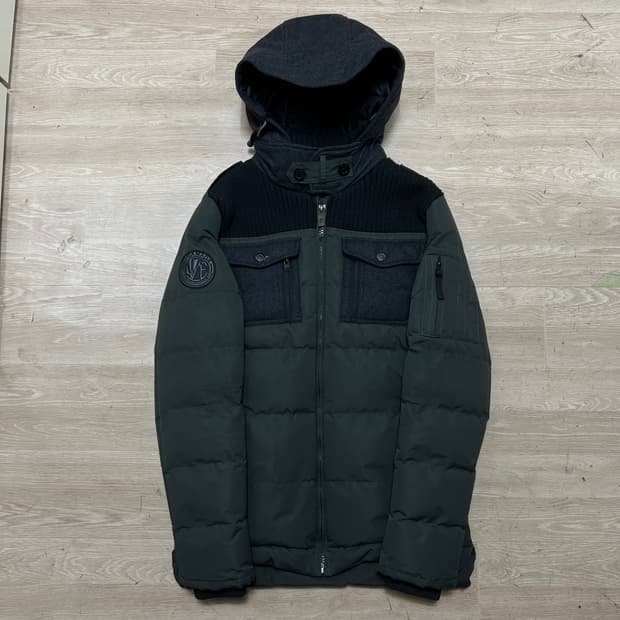 노이즈 디비전 니트배색 후드 패딩 점퍼 [다크 카키] S/95