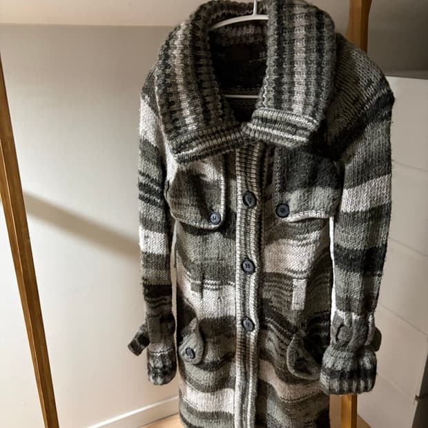 빈티지 모리 너드 무채색 하이넥 가디건 니트원피스