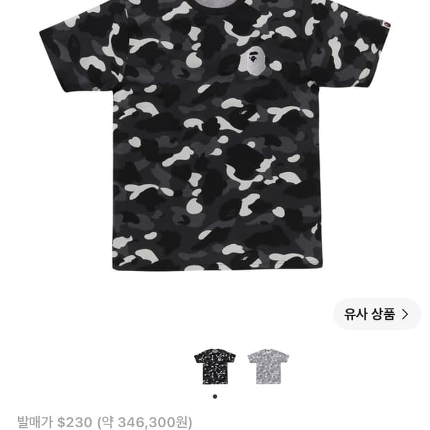 베이프 카모 라지 에이프 헤드 티셔츠 블랙 s