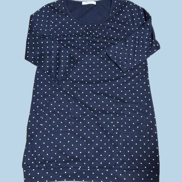 빈티지 네이비 도트 7부 원피스