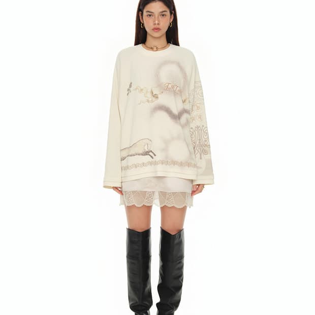 ORNAMENT WAFFLE OVERSIZED LONG SLEEVE T-