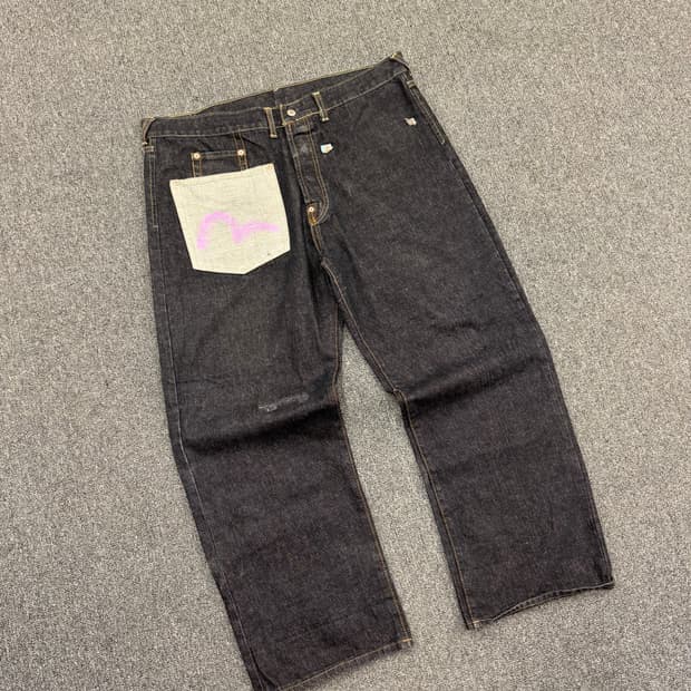 40)에비수 빈티지 앞포켓 흑청 데님팬츠