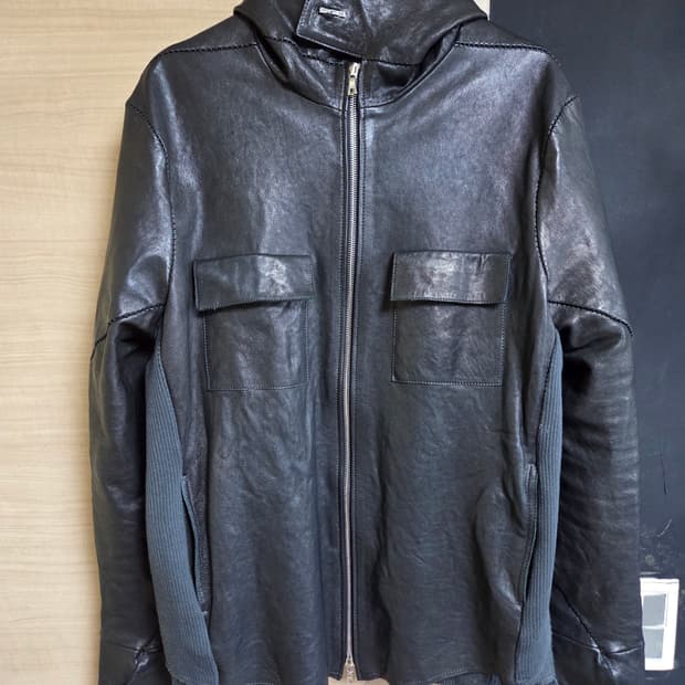 san263-1 수소봉제 후드 레더자켓