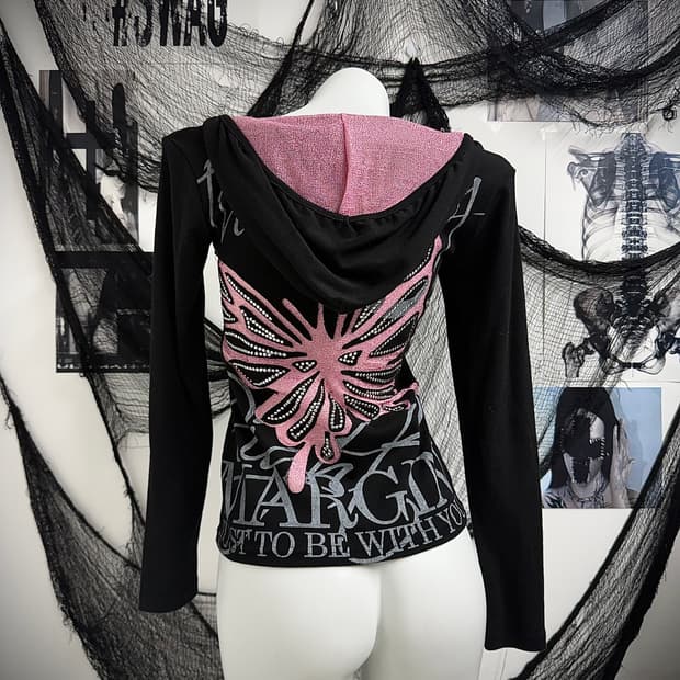00s butterfly beads detail hoodie longsl
