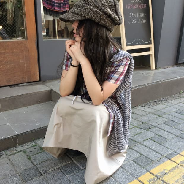 체크 베이지 모리 세트