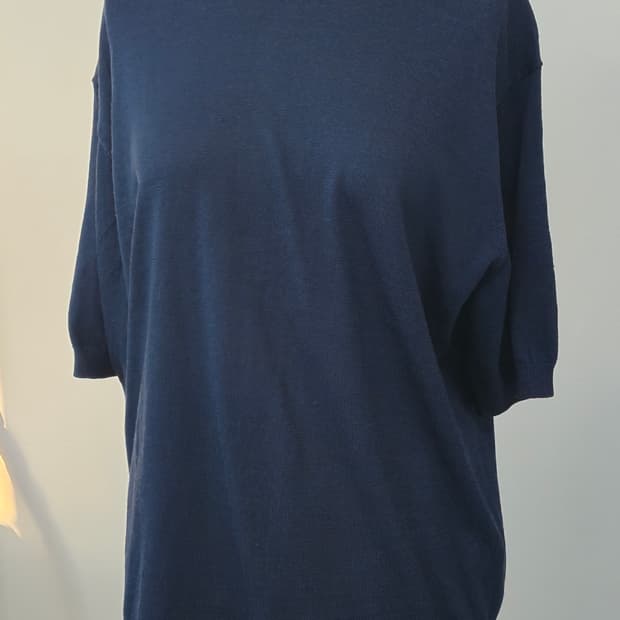 네이비 여름 니트 반팔 티셔츠 L