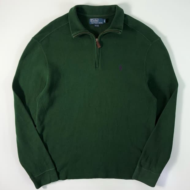 Polo  폴로 랄프로렌 자수 코튼 반집업 그린 니트