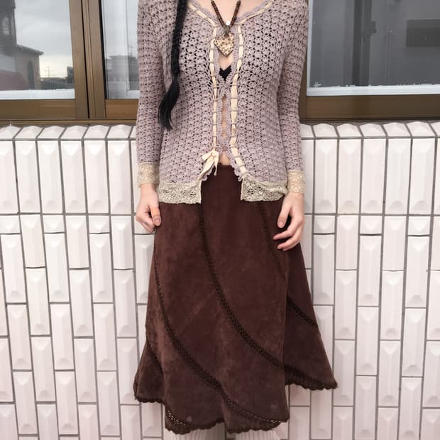 Lace ribbon trimming crochet cardigan