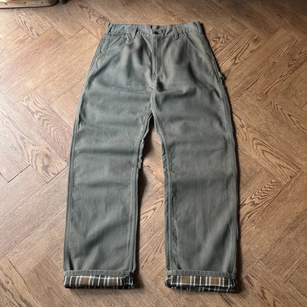 [33]칼하트 USA 체크 라이닝 모스그린 싱글니 카펜터 워크 팬츠