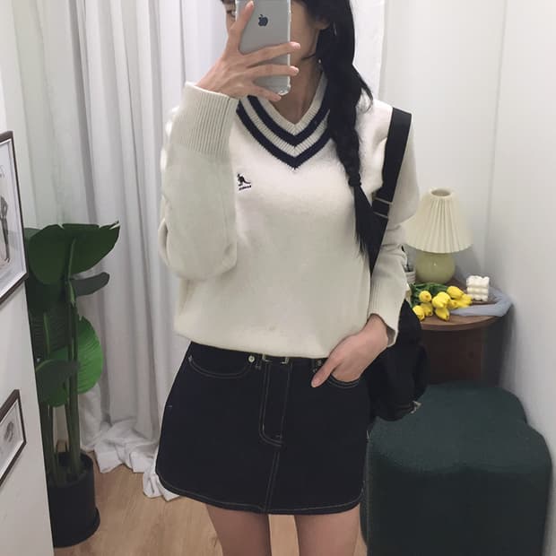 여성 캉골 브이넥 니트 95