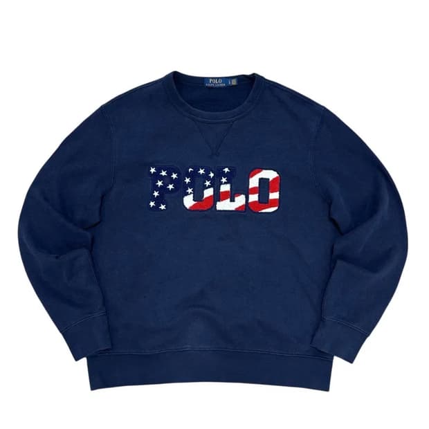 (L)폴로 성조기 네이비 스펠아웃 맨투맨
