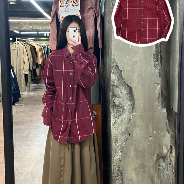 타미힐피거 체크 셔츠 버건디 L #csz2945