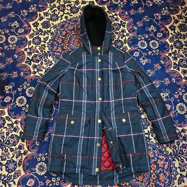 타미힐피거 네이비 타탄체크 후드 패딩 점퍼 XS size