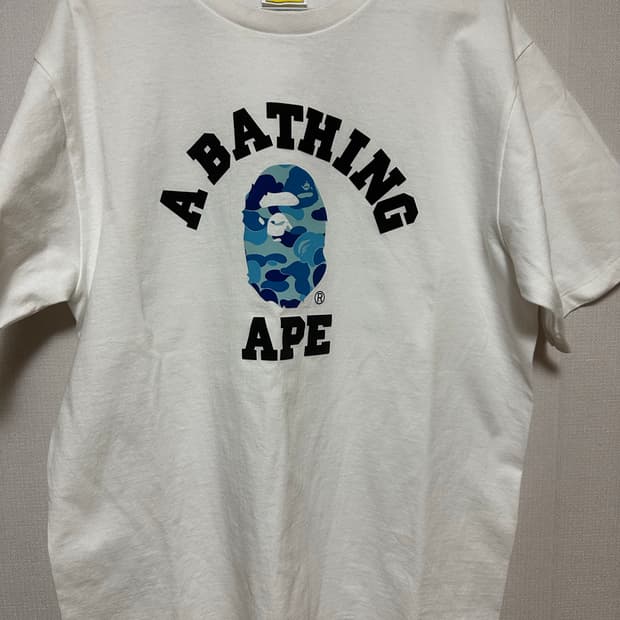 (BAPE) 블루 카모 빅 로고 화이트 반팔 티셔츠 L사이즈