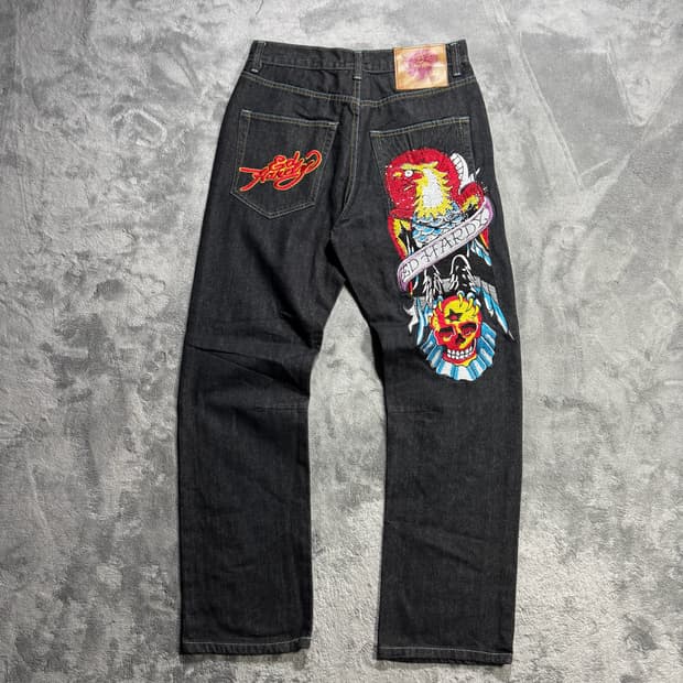 Ed hardy USA y2k 빈티지 독수리 자수 데님팬츠
