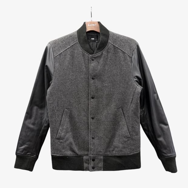 Hare 하레 울 레더 바시티자켓 블루종 퀼티드 안감 디테일 차콜