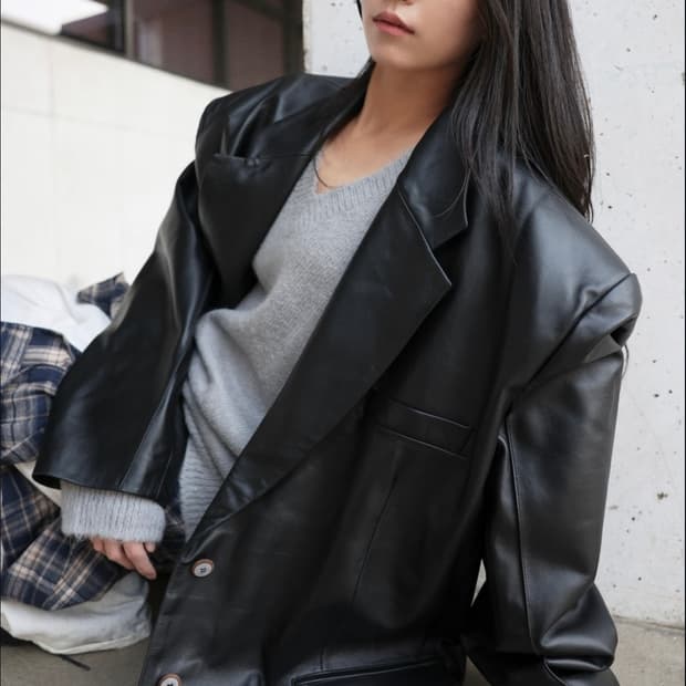 랑거 langer 레더 핀턱 램스킨 자켓 os