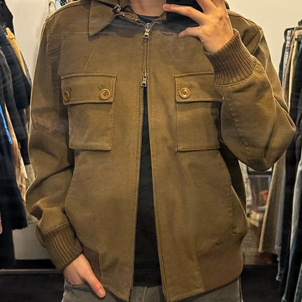 DKNY 도나카란 올리브 울 코튼 블루종 봄버 자켓 카키 니트 스웨터 M