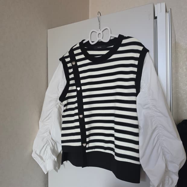 샤틴 단가라 니트 셔츠 레이어드 블라우스