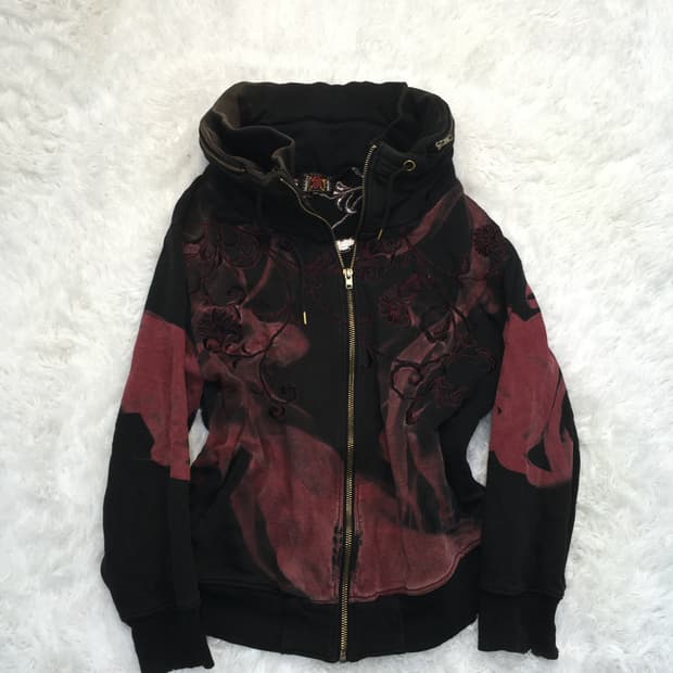 일본빈티지 오리엔탈 자수 블랙 후드집업