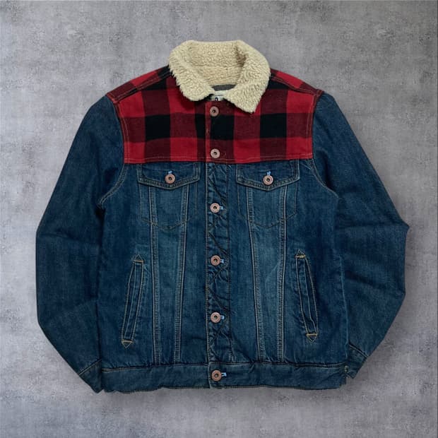 후아유 캘리포니아 체크 데님 양털 자켓