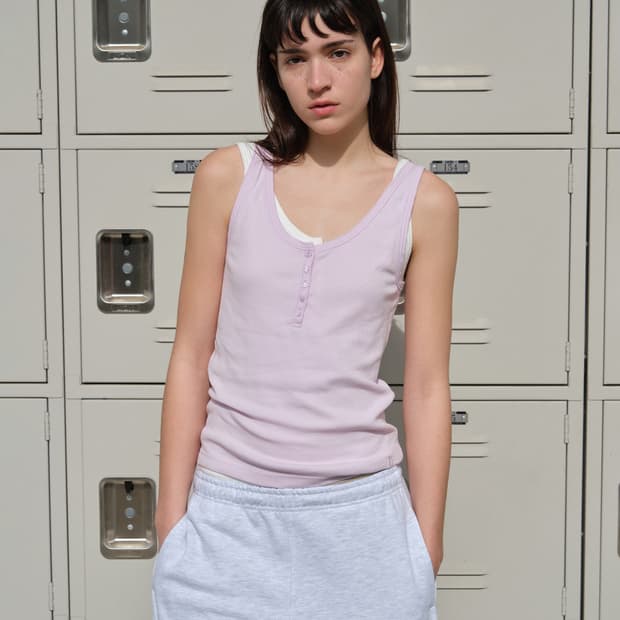 Sleeveless Henry Henley Tee (Light Pink)