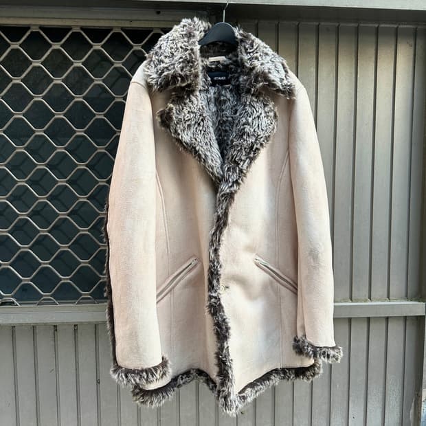 Grunge fur trimming suede jacket