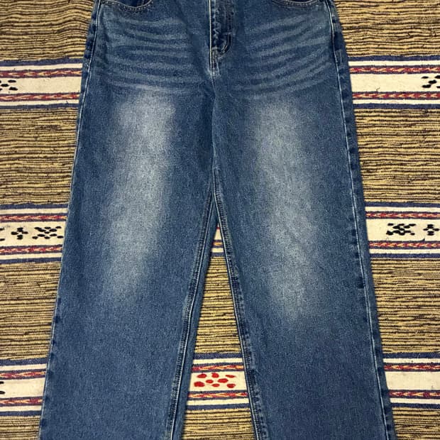 (48/30)noirer 노이어 클래식 와이드 데님팬츠 미드블루 청바지