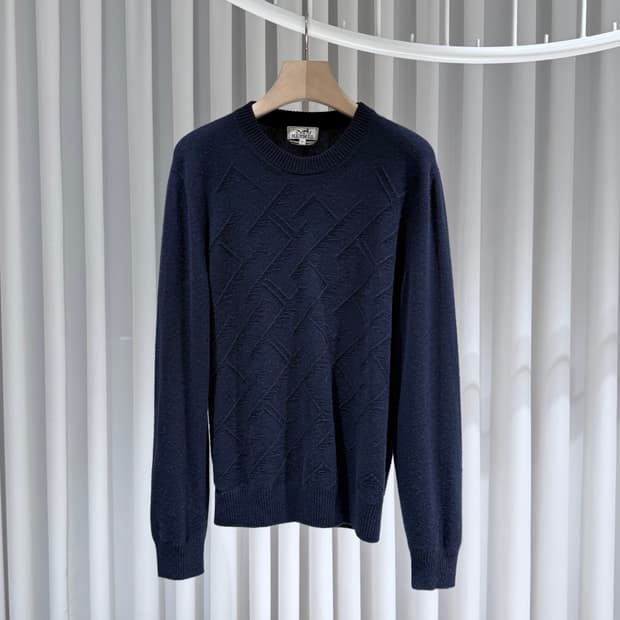 L / 에르메스 H로고 캐시미어 네이비 니트