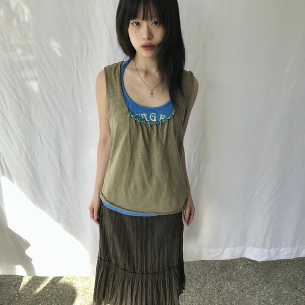 브라운 스웨이드 플리츠 스커트