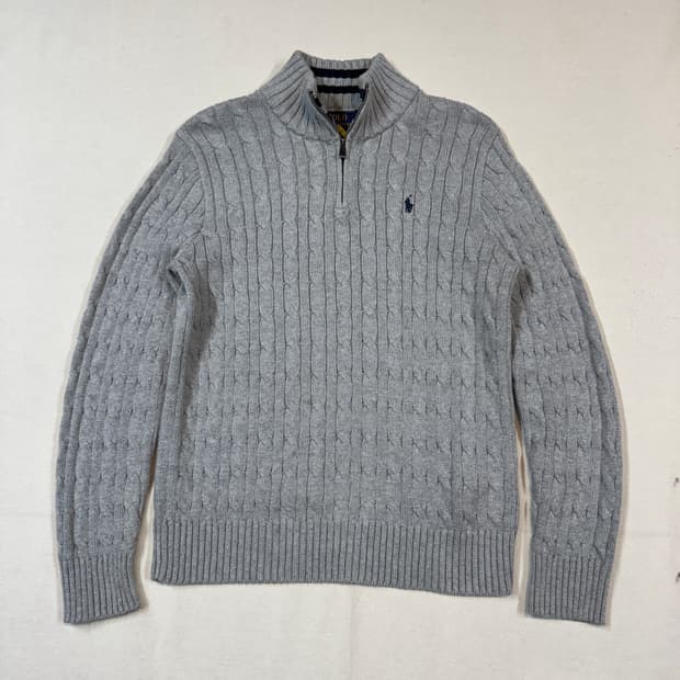 여M) 폴로 랄프로렌 케이블 니트 반집업 풀오버 그레이