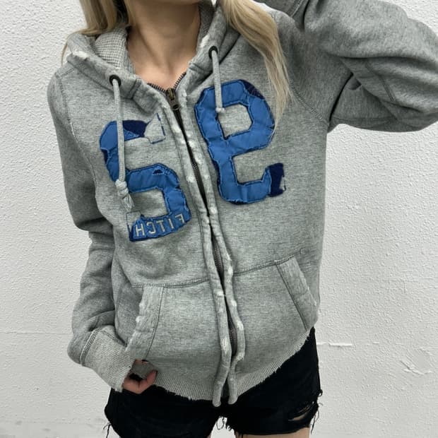 아베크롬비 센터로고 빈티지 그레이 후드집업 M