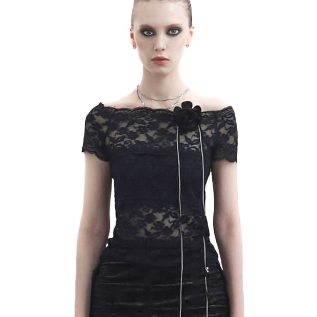 Kimyo 키묘 flower track lace top white 레이스