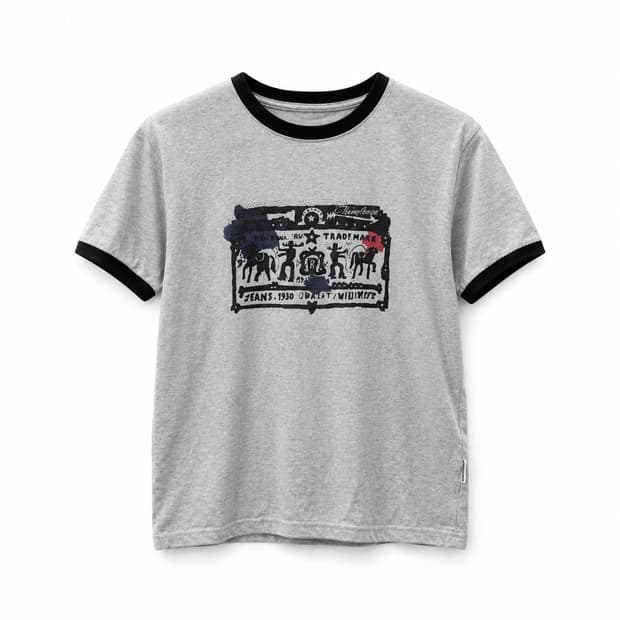더비닐하우스 카우보이 픽토그램 링거 티셔츠 그레이 M
