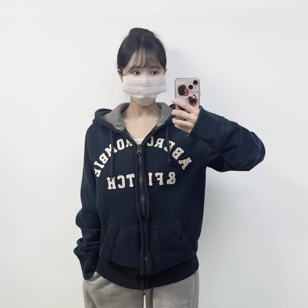 아베크롬비 아치 로고 후드집업 네이비