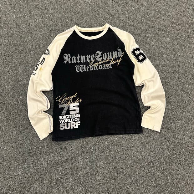 M)Japanese vintage 여성 프린팅 패치 롱슬리브