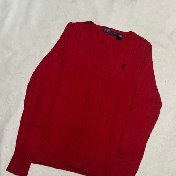 S 폴로랄프로렌 캐시미어 레드 케이블 니트