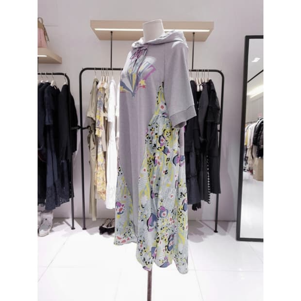 오즈세컨 프린팅 블록 후드 원피스