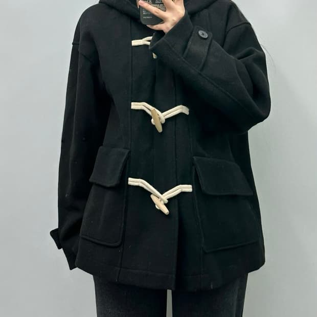 키뮤어 블랙 하프 더플 코트